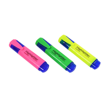 Highlighter Pen Assorted Colours Water Based Broad Tip Writing Marker (3 Pcs Set) - Zidbik