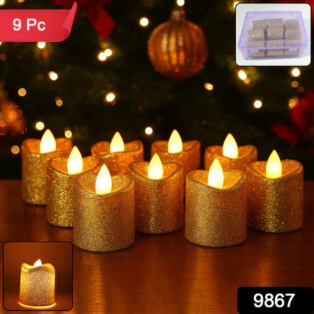 Christmas Premium Glitter Led Tealight Candles (9 Pc Set) - Zidbik