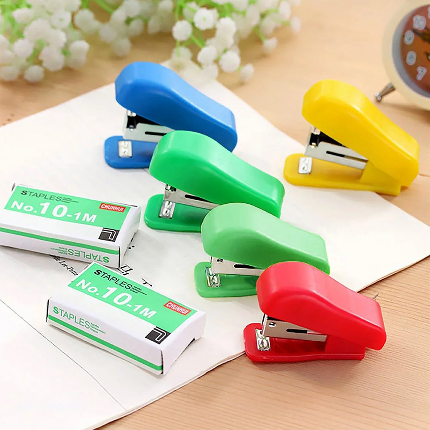 Mini Stapler Set With Staples Assorted Colors No.10 Staplers With Pins (20 Pcs Set) - Zidbik