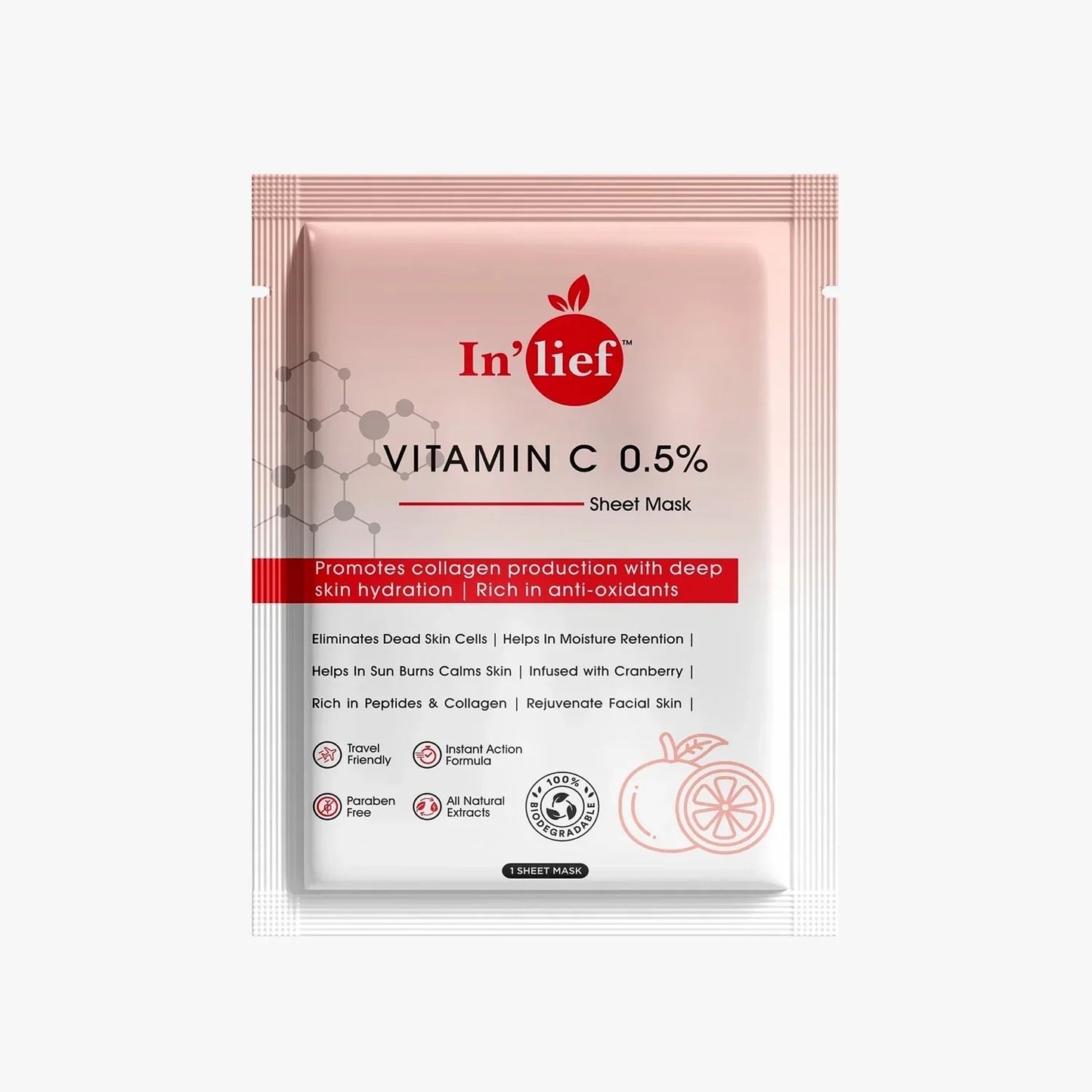 Inlief Vitamin C 0.5 Hydrating Brightening Facial Sheet Mask (1 Pc) - Zidbik