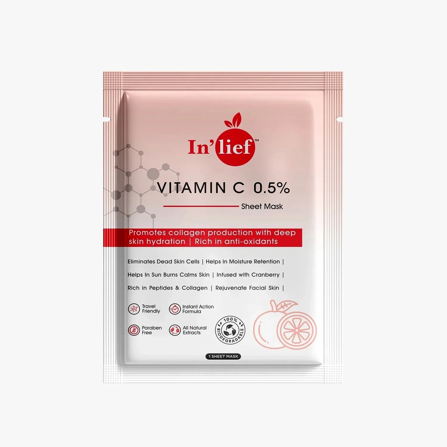Inlief Vitamin C 0.5 Hydrating Brightening Facial Sheet Mask (1 Pc) - Zidbik