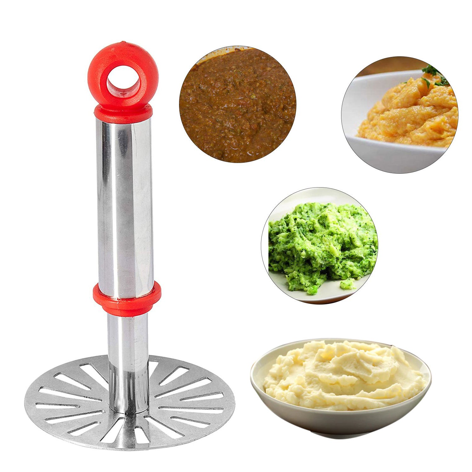 8123 Ganesh Potatopav Bhaji Masher With Plastic Handle Silver  Plastic - Oval Pav Masher Potato 1-piece Smasher Handle Multicolor - Zidbik