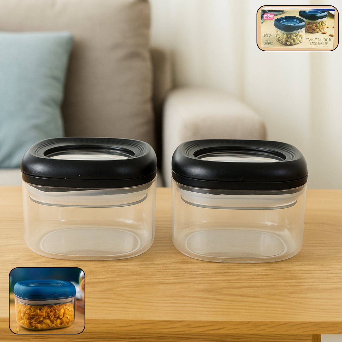 Supermom Plastic Twist  Lock Storage Container Set (500ml  2 Pc ) - Zidbik