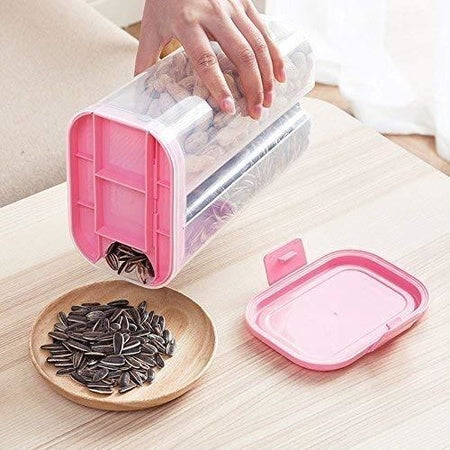 2147 Plastic 2 Sections Air Tight Transparent Food Grain Cereal Storage Container (2 Ltr) - Zidbik