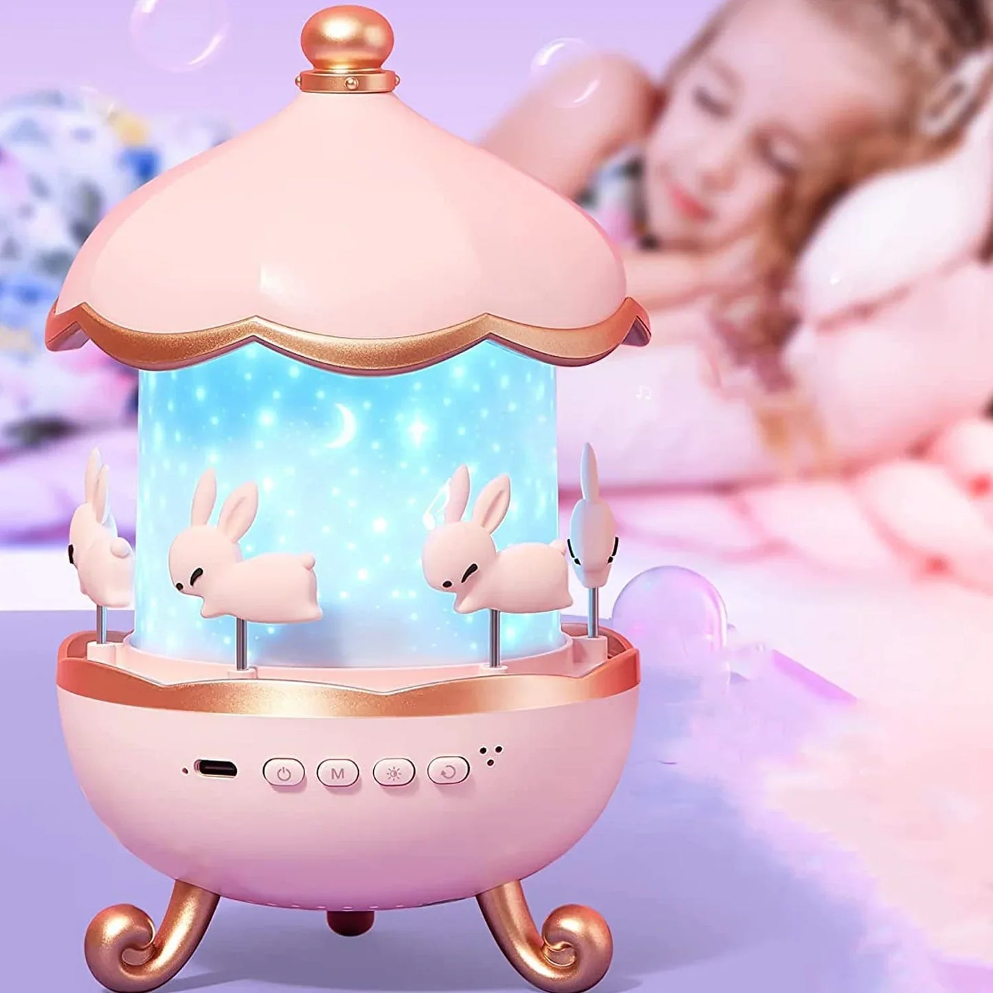 Bunnys Carousel Rotating Led Night Light - Zidbik
