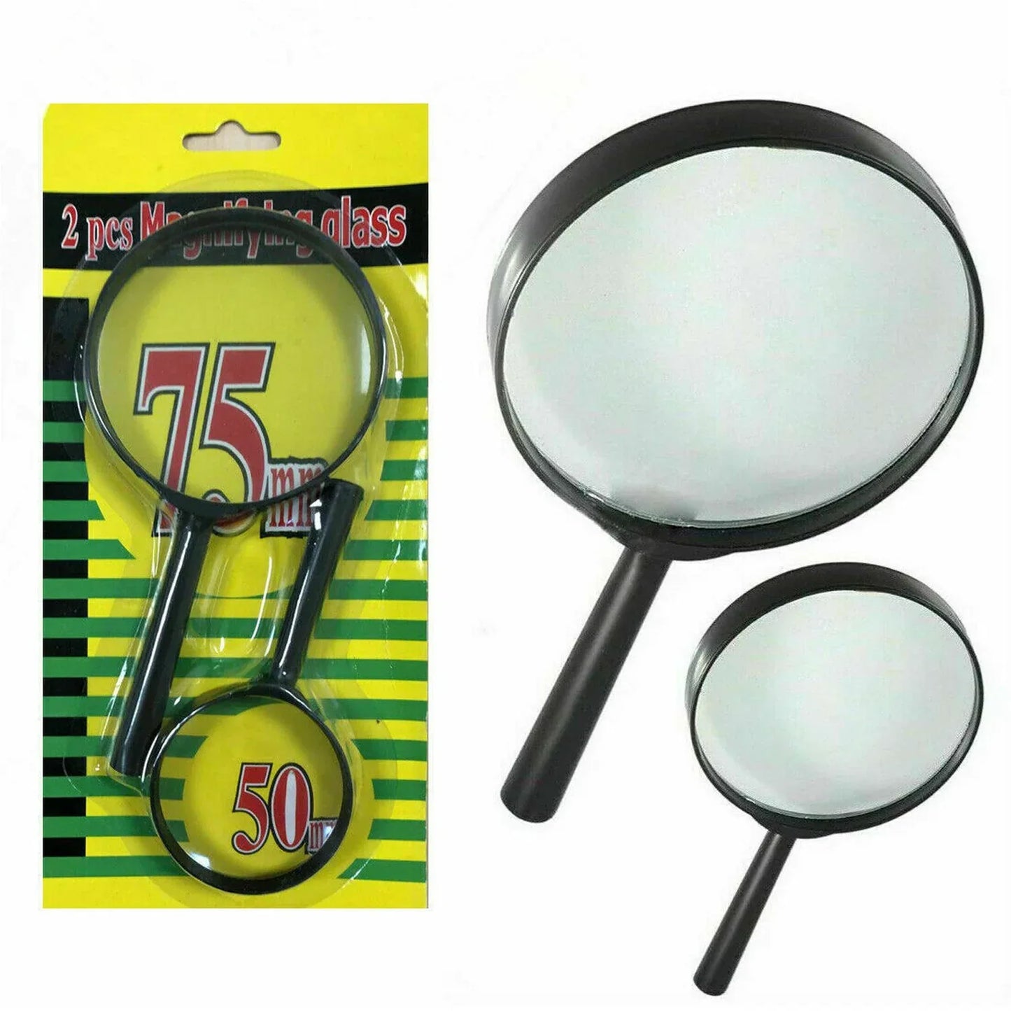 9144 Magnifying Glass Lens - Reading Aid Made Of Glass - Real Glass Magnifying Glass That Can Be Used On Both Sides - Glass Breakage-proof Magnifying Glass Protect Eyes 75mm 50mm (2pc Set) - Zidbik