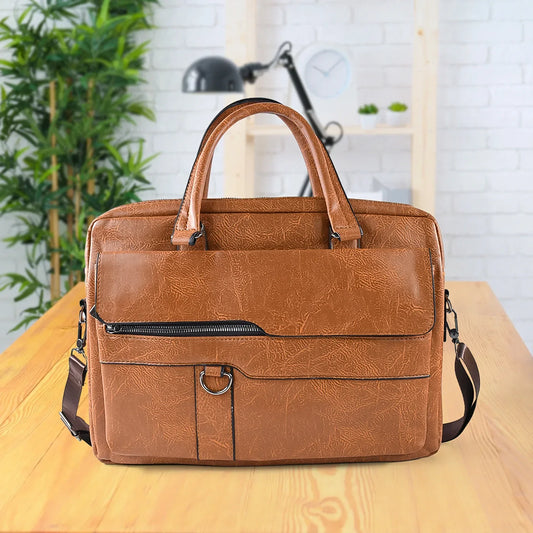 Premium Faux Leather Multipurpose Messenger Briefcase With Shoulder Strap (1 Pc) - Zidbik