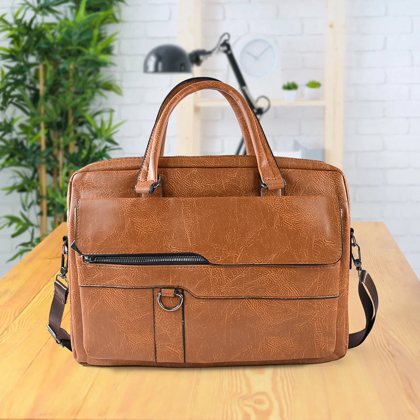 Premium Faux Leather Multipurpose Messenger Briefcase With Shoulder Strap (1 Pc) - Zidbik