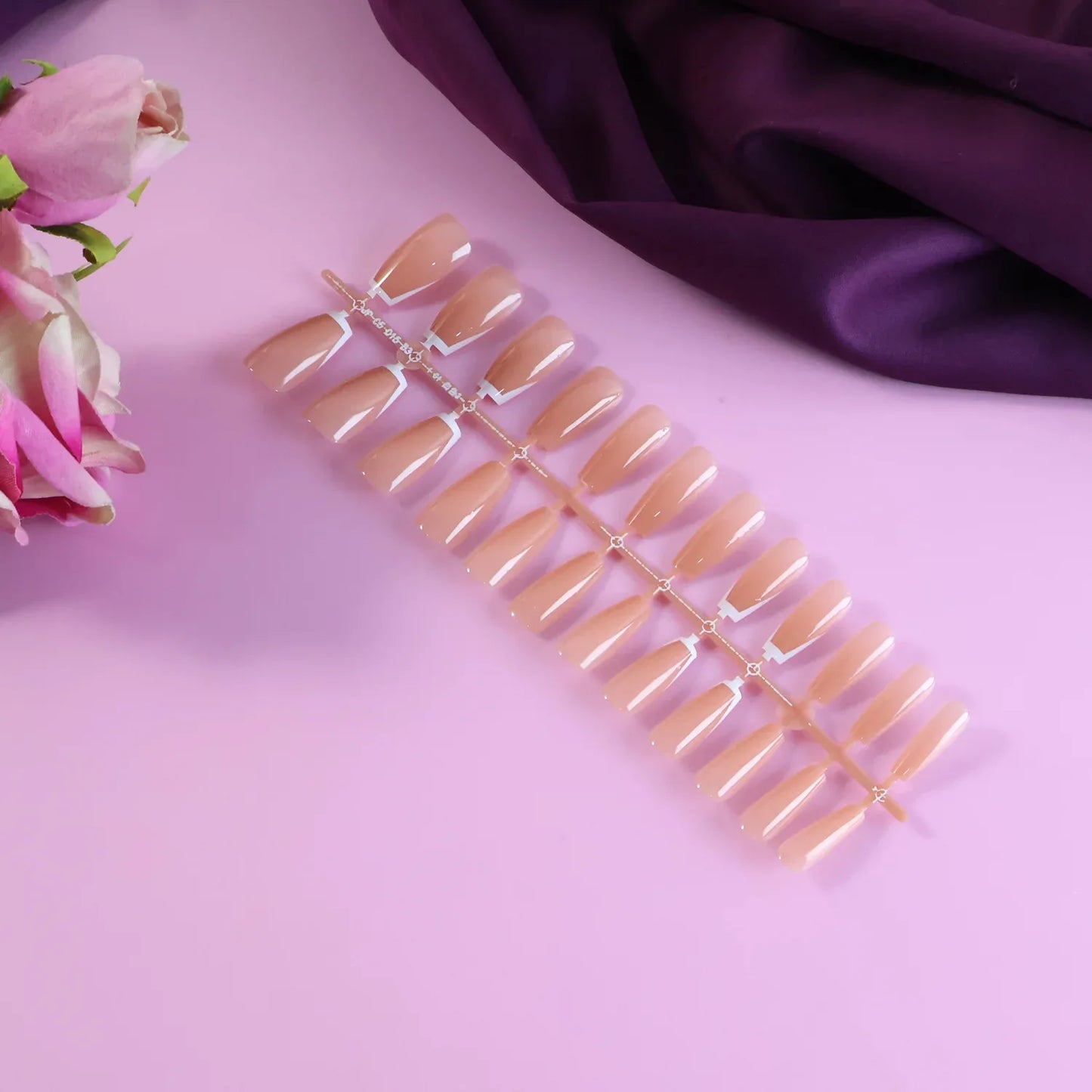 Elegant Nude Glossy Artificial Nail Tips Fake Nails (24 Pc Set) - Zidbik