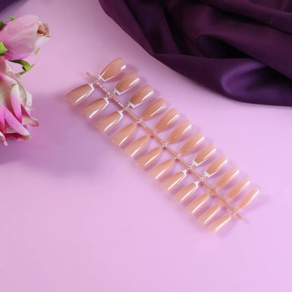 Elegant Nude Glossy Artificial Nail Tips Fake Nails (24 Pc Set) - Zidbik
