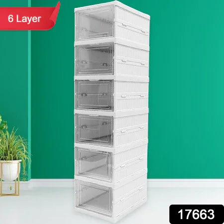 Stackable Multifunctional Storage For Clothes Foldable Drawer Shelf Basket Utility Cart Rack Storage Organizer Cart For Kitchen Pantry Closet Bedroom Bathroom Laundry (6 Layer 1 Pc) - Zidbik