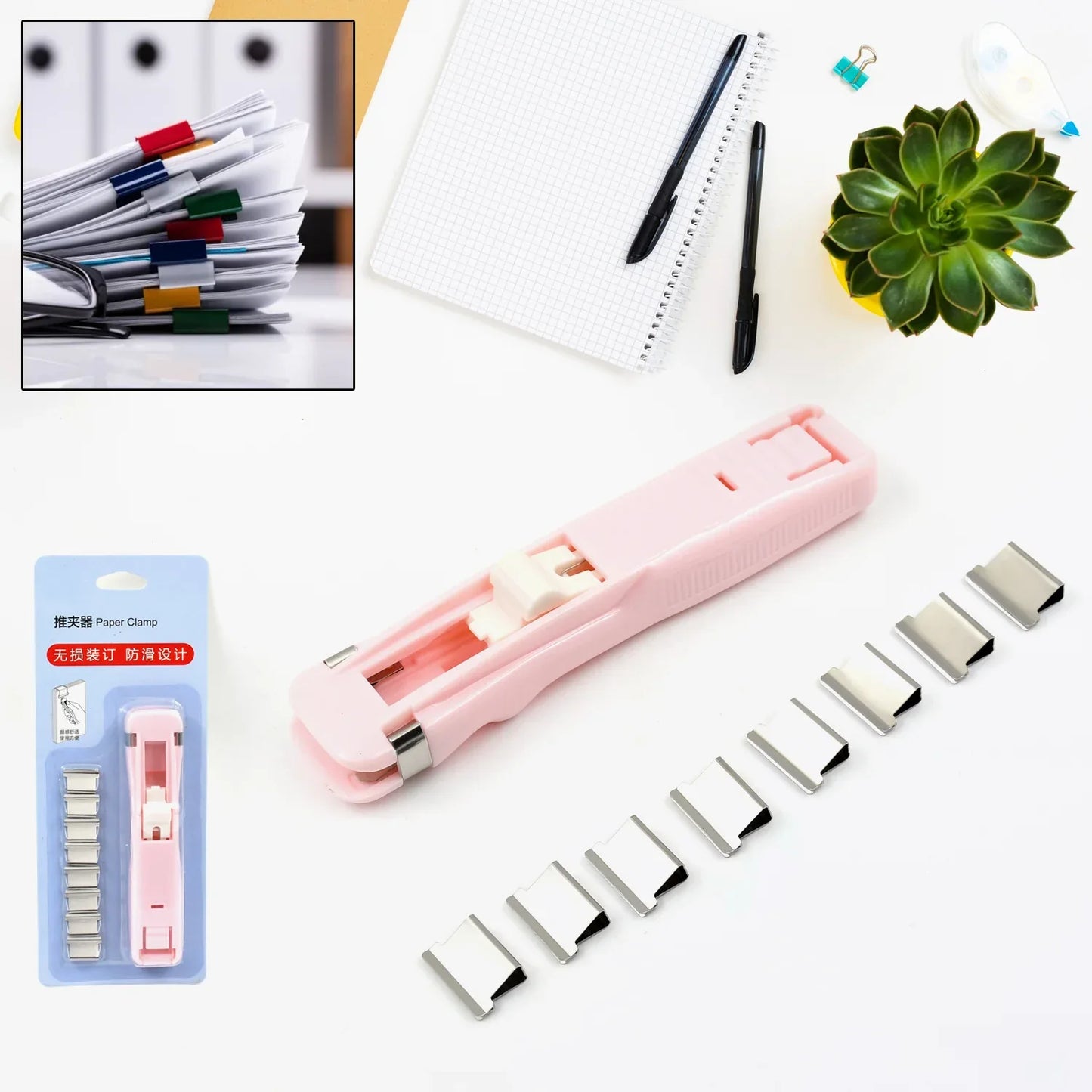 Portable Paper Clamp With 8 Pcs Clip Dispenser Handheld Paper Fast Clam (1 Set) - Zidbik