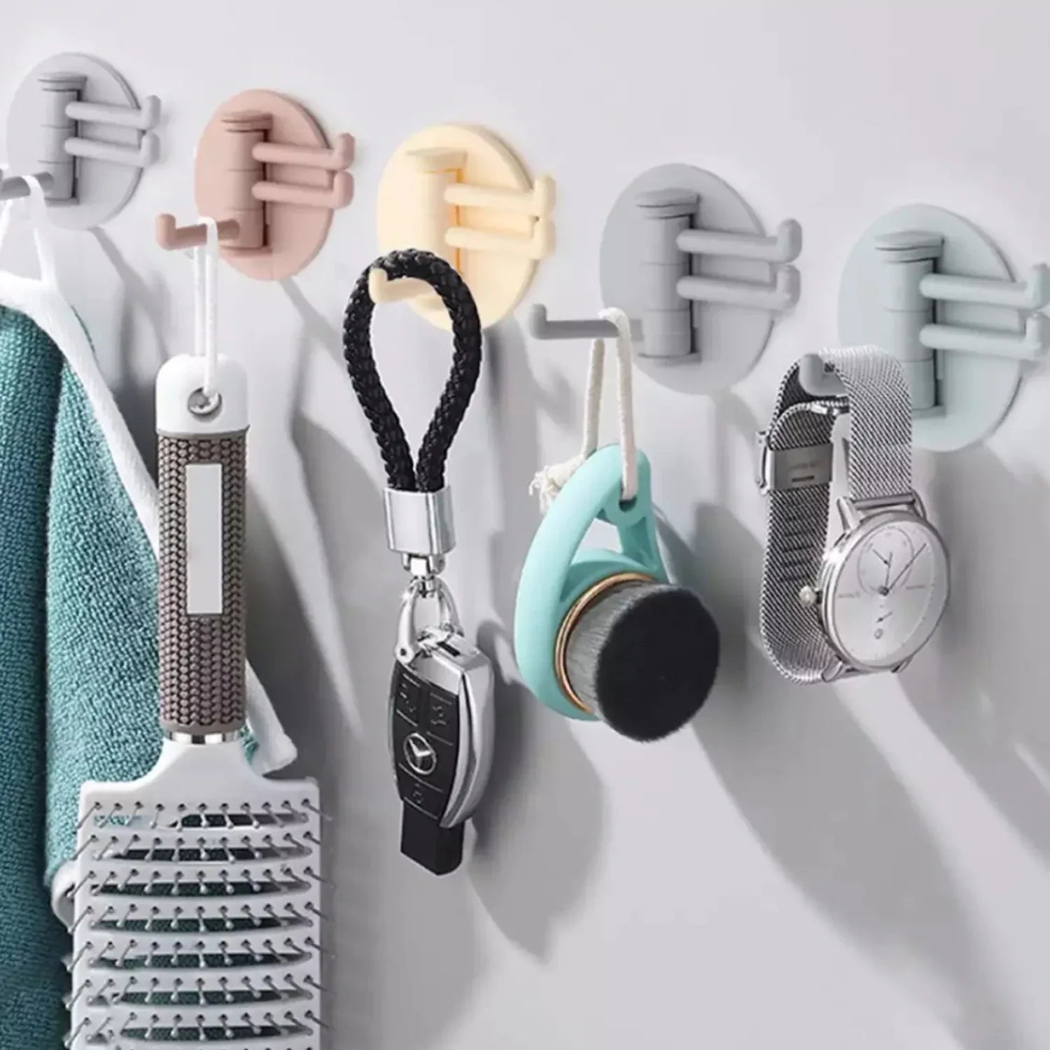 4142 Sticky Hook Household Strong Punch-free Hook 180foldable Multi-function Rotatable Hook With 3 Hooks Suitable For Bathroom Kitchen Office (1 Pc) - Zidbik