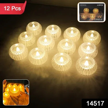 Set Of 12 Led Crystal-effect Flameless Smokeless Decorative Candles - Zidbik