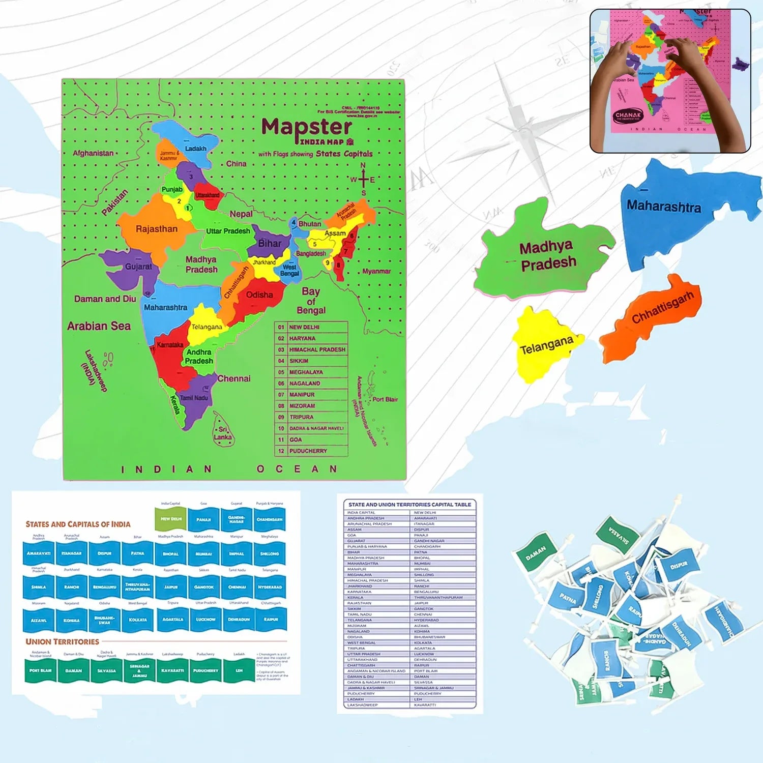 Aditi Mapster India Map Eva Foam Puzzle Set - Zidbik