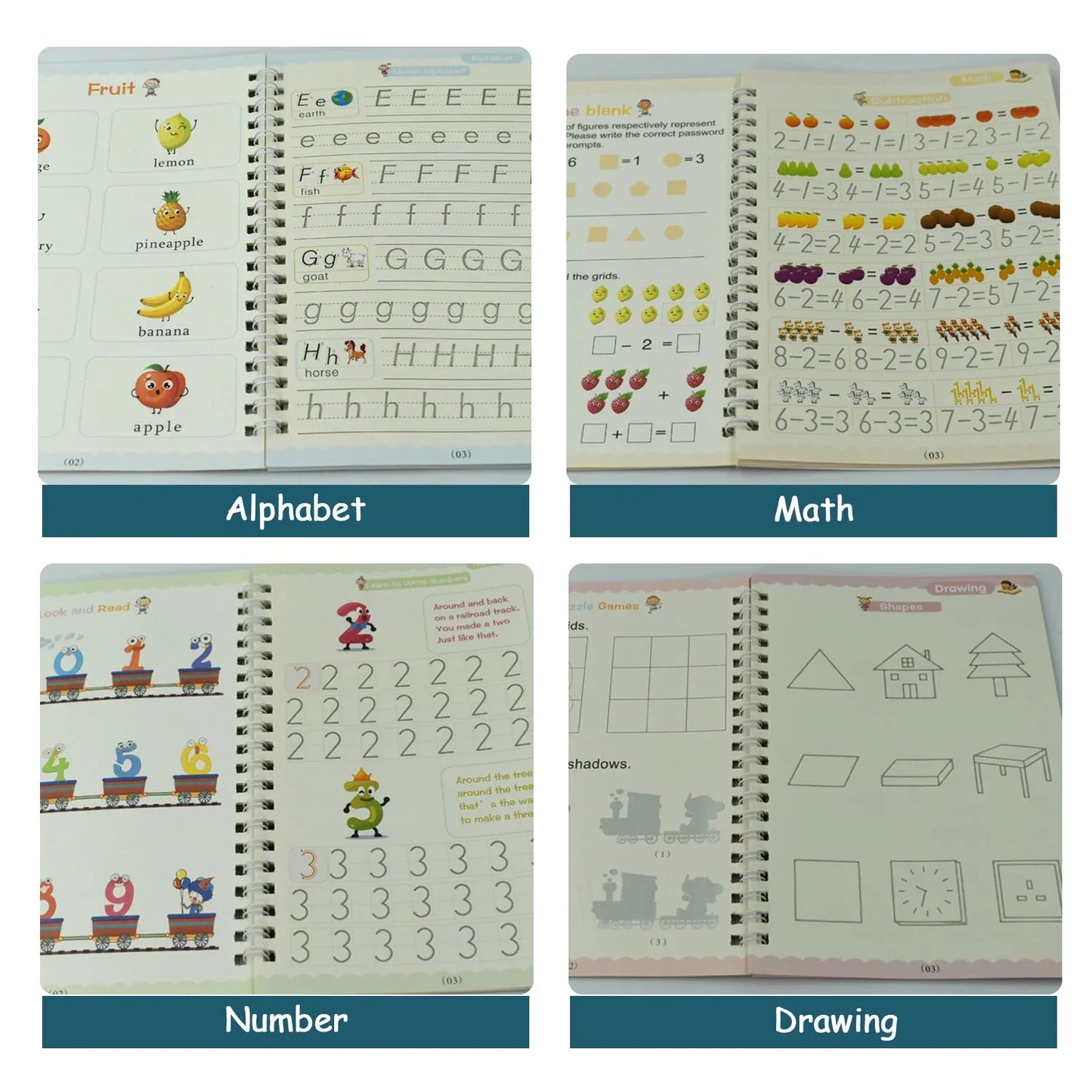 8075 4 Pc Magic Copybook Widely Used By Kids Childrens And Even Adults Also To Write Down Important Things Over It While Emergencies Etc. - Zidbik