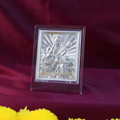 Elegant Silver Saraswati Maa Photo Frame With Stand (1 Pc) - Zidbik