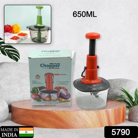 5790 Manual Press Fruit  Vegetable Chopper With 3 Stainless Steel Blades Anti-slip Base And Locking System Cutting Chopper For Kitchen (650 Ml) - Zidbik