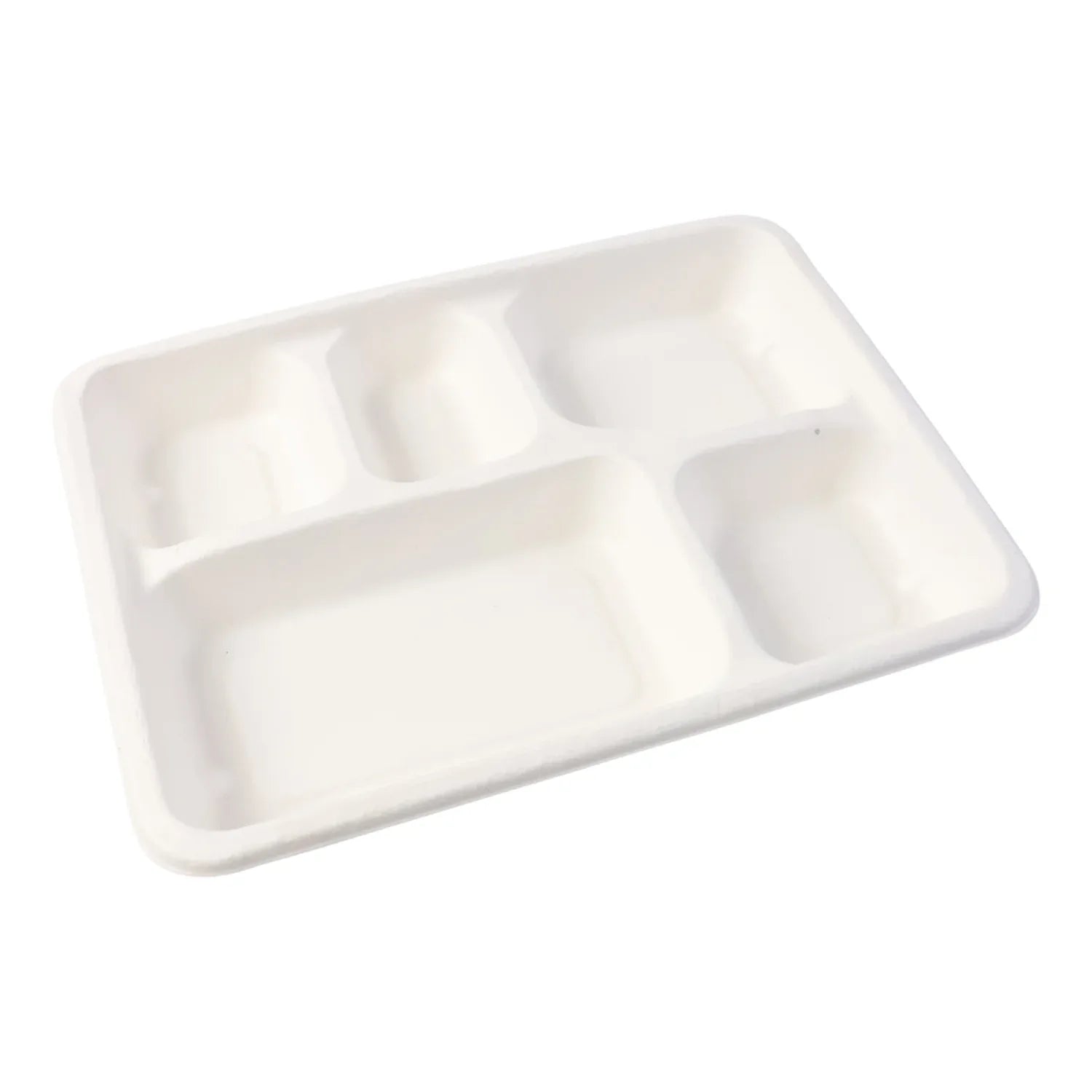 5-compartment Rectangle Lunch Compostable Bagasse Plate 10 Pcs Pack - Zidbik