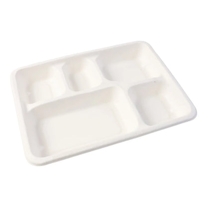 5-compartment Rectangle Lunch Compostable Bagasse Plate 10 Pcs Pack - Zidbik