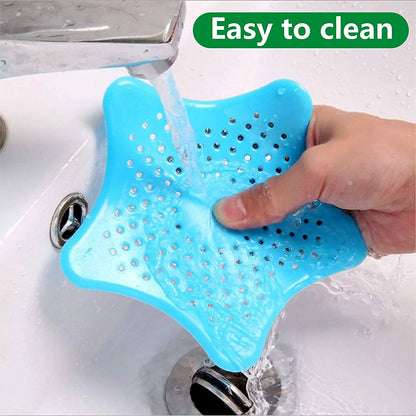 Aqua Blue Silicone Star Shaped Sink Filter Bathroom Hair Catcher Drain Strainers For Basin - Zidbik