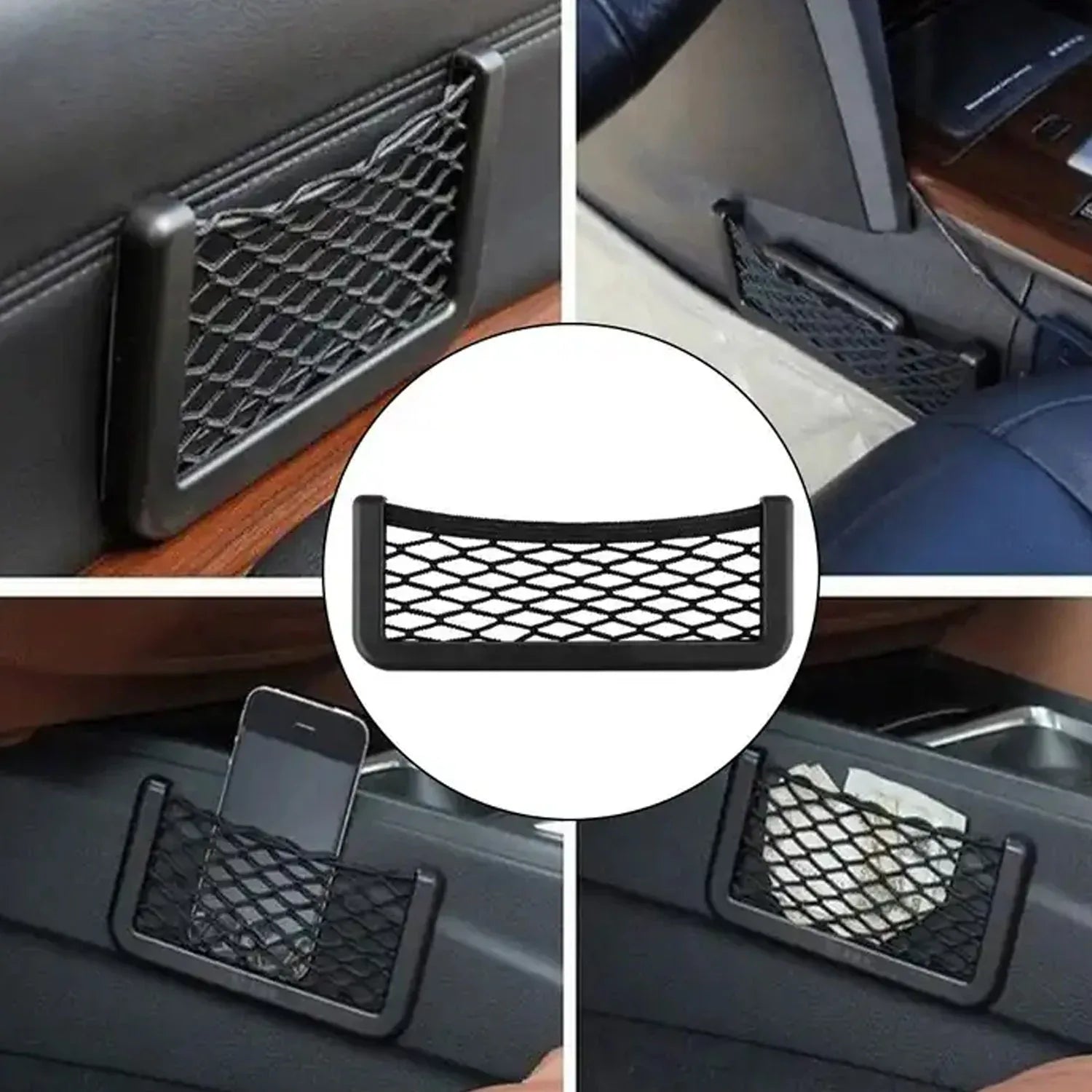 Car Storage Organize Car String Bag Car Seat Side Storage Net Bag Mesh Pocket Organizer Stick-on For Purse Bag Phone - Zidbik