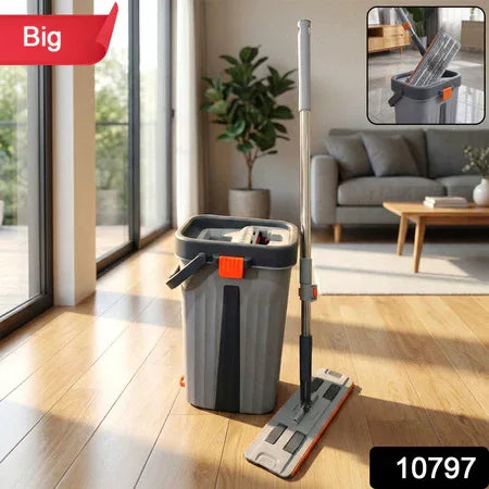 Big Size Flat Mop With Bucket Set (1 Set) - Zidbik