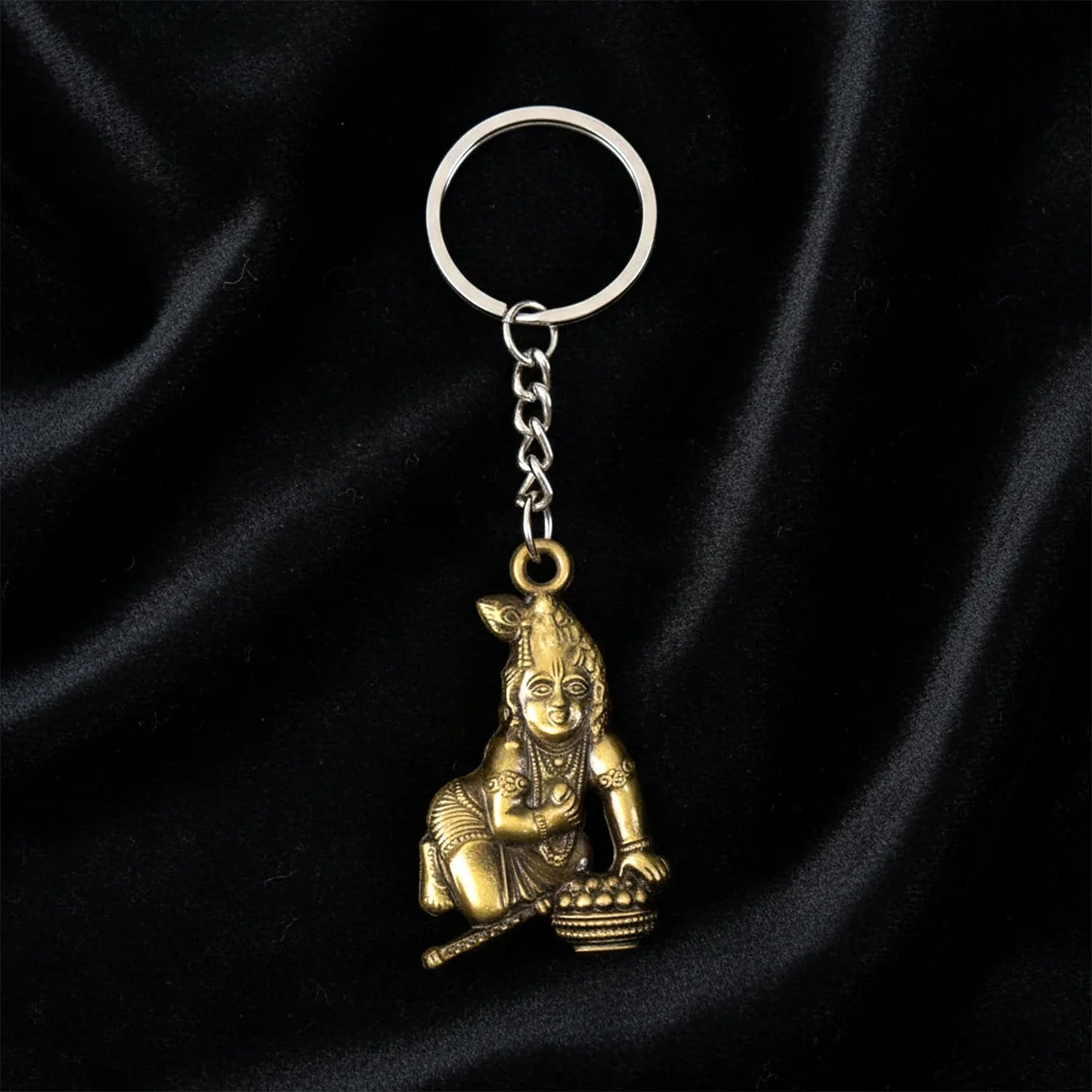 Premium Antique-gold Metal Bal Krishna Makhan Chor Keychain (1 Pc) - Zidbik