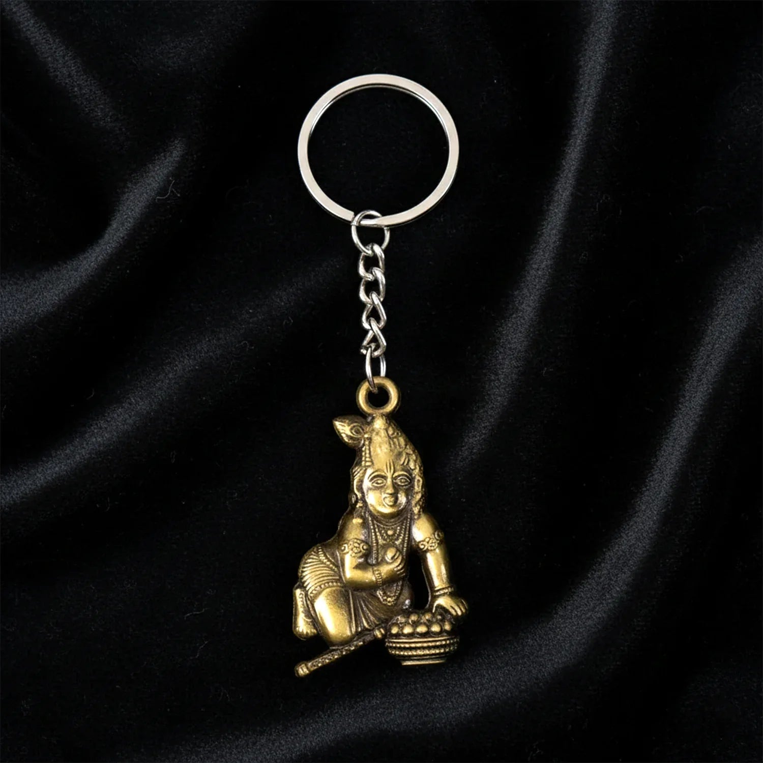 Premium Antique-gold Metal Bal Krishna Makhan Chor Keychain (1 Pc) - Zidbik