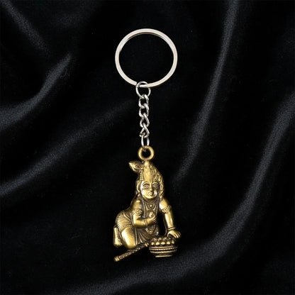 Premium Antique-gold Metal Bal Krishna Makhan Chor Keychain (1 Pc) - Zidbik