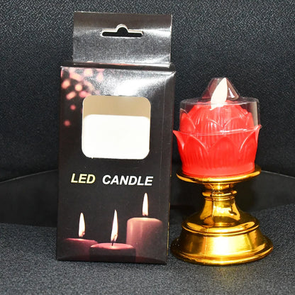 Premium Lotus Shaped Led Flameless Candle With Decorative Holder (1 Pc) - Zidbik