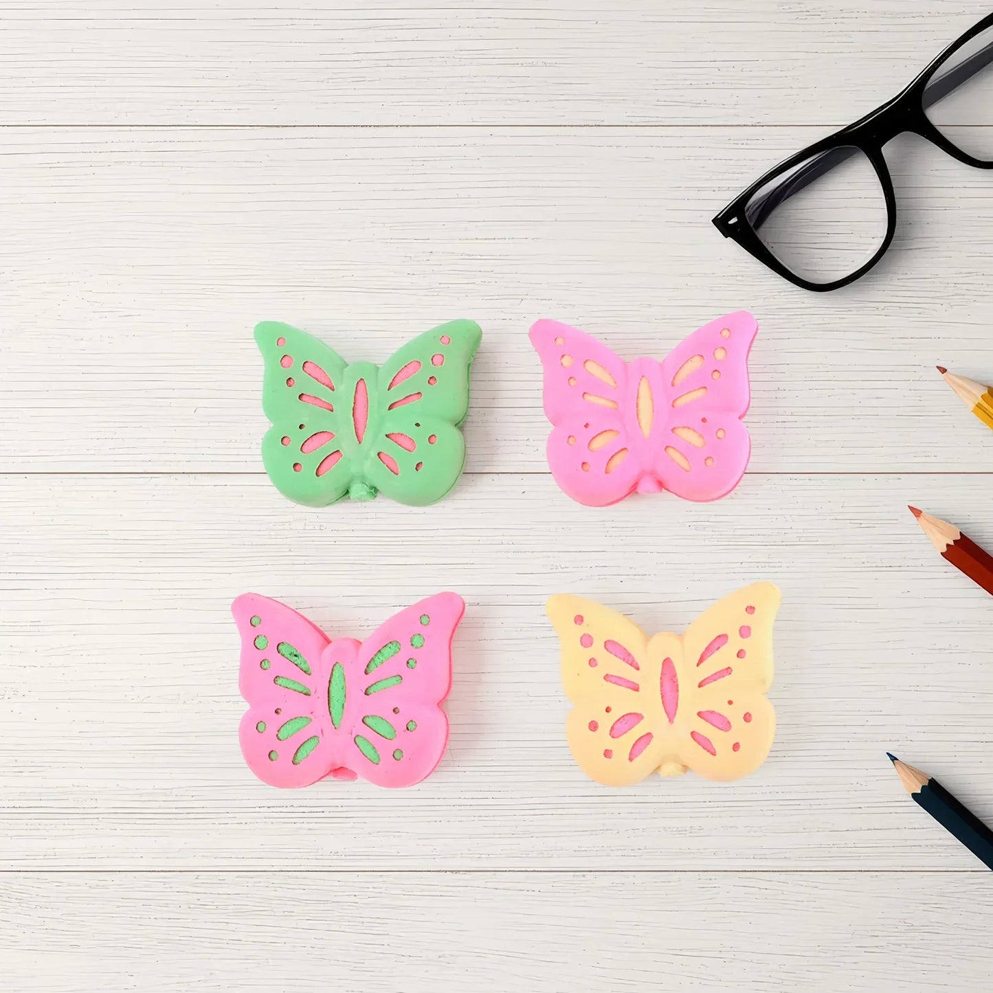 Butterfly Shape Eraser Rubber (25 Pc Mix Colour Design) - Zidbik