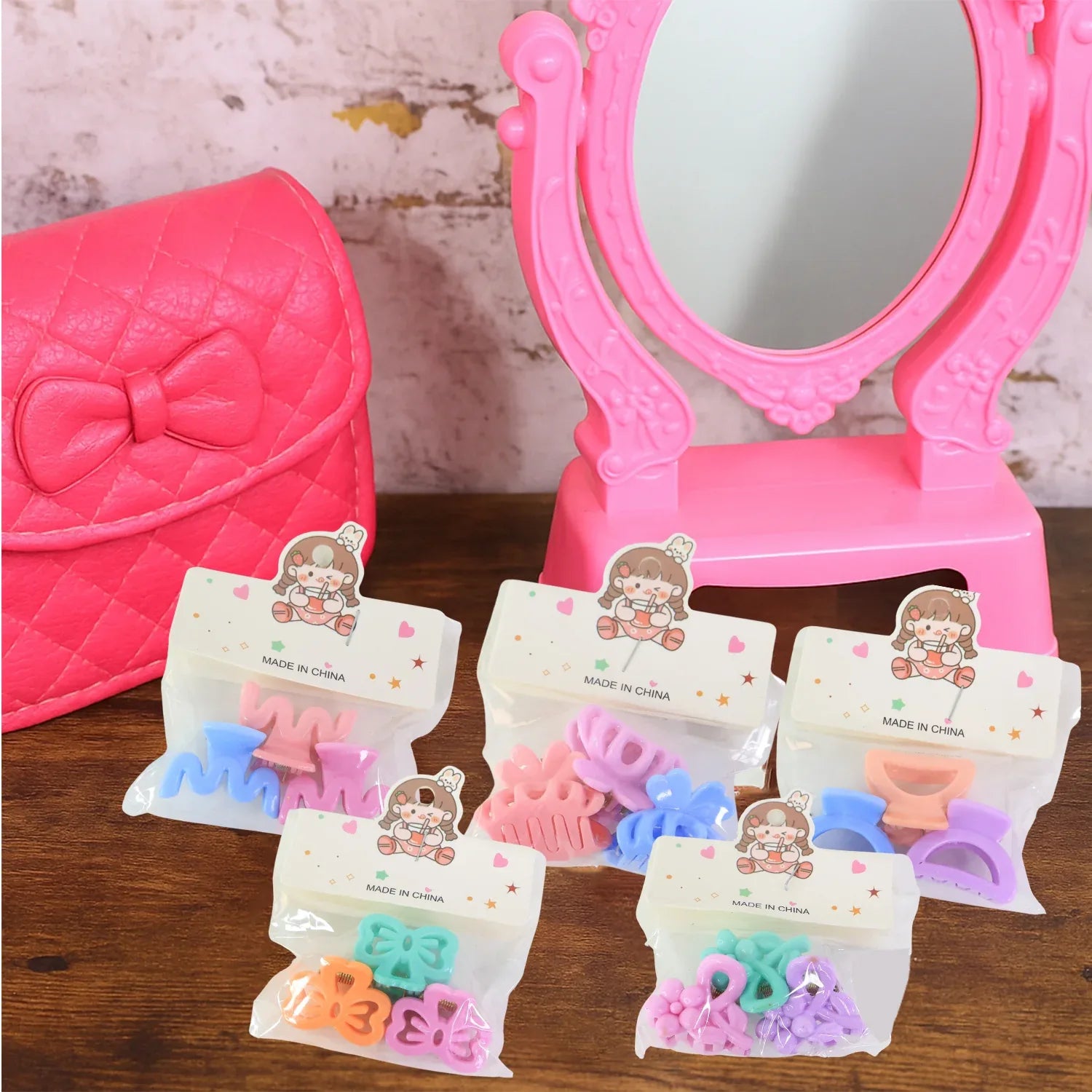Plastic Small Hair Clips For Girls Kids Hair Accessories (3 Pcs Set Mix Color Design) - Zidbik