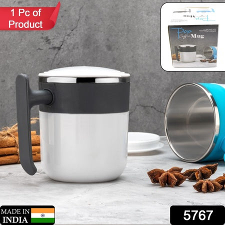 5767 Stainless Steel Lid Cover Hot Coffeetea Mug Hot Insulated Double Wall Stainless Steel Coffee And Milk Cup With Lid - Coffee Cup (1 Pc ) - Zidbik
