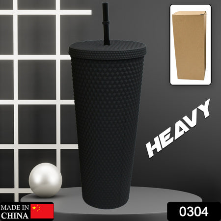 0304 Cup With Straw Reusable Matte Studded Tumbler With Leak Proof Lid Water Cup Travel Mug Coffee Ice Water Bottle Double Walled Insulated Tumbler Bpa Free (1 Pc) - Zidbik