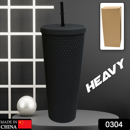 0304 Cup With Straw Reusable Matte Studded Tumbler With Leak Proof Lid Water Cup Travel Mug Coffee Ice Water Bottle Double Walled Insulated Tumbler Bpa Free (1 Pc) - Zidbik