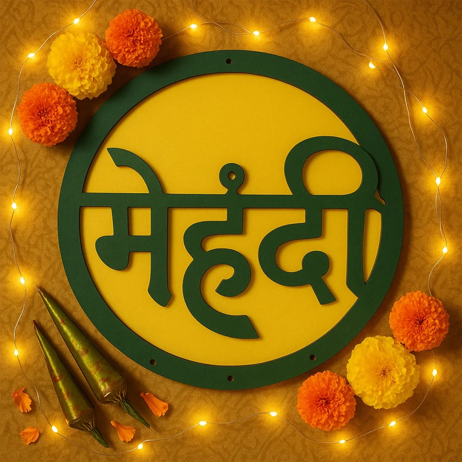 Mehndi Ceremony Wall Hanging Backdrop Sign Name Plate (1 Pc) - Zidbik