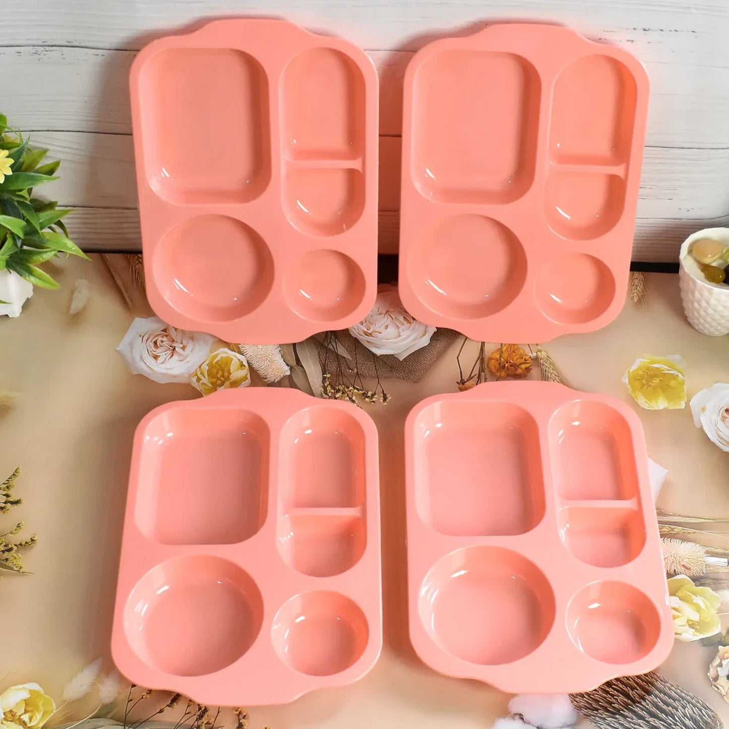 5363 Unbreakable Plastic Food Platesbiodegradable 5 Compartment Square Plate For Food - Zidbik