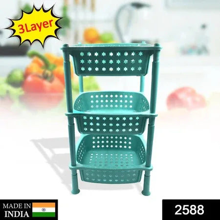 2588 3 Layer Squre Kitchen Trolley Basket - Zidbik