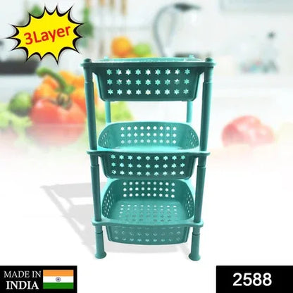 2588 3 Layer Squre Kitchen Trolley Basket - Zidbik