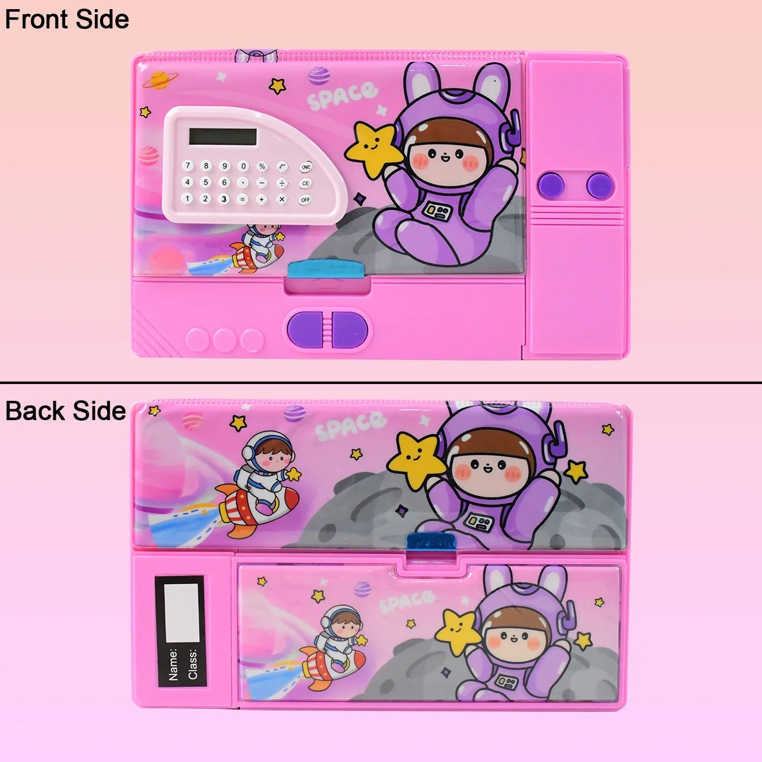 Multi-functional Space Theme Pencil Box With Built-in Calculator (1 Pc) - Zidbik
