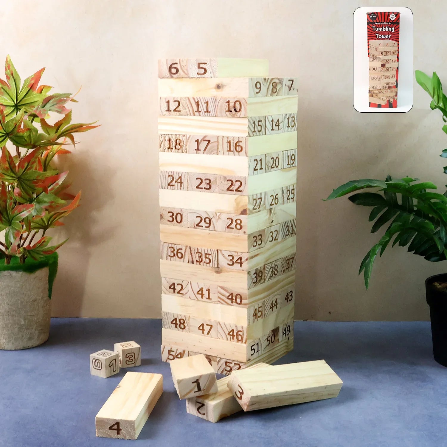 Numbered Wooden Tumbling Tower Game Set - Zidbik