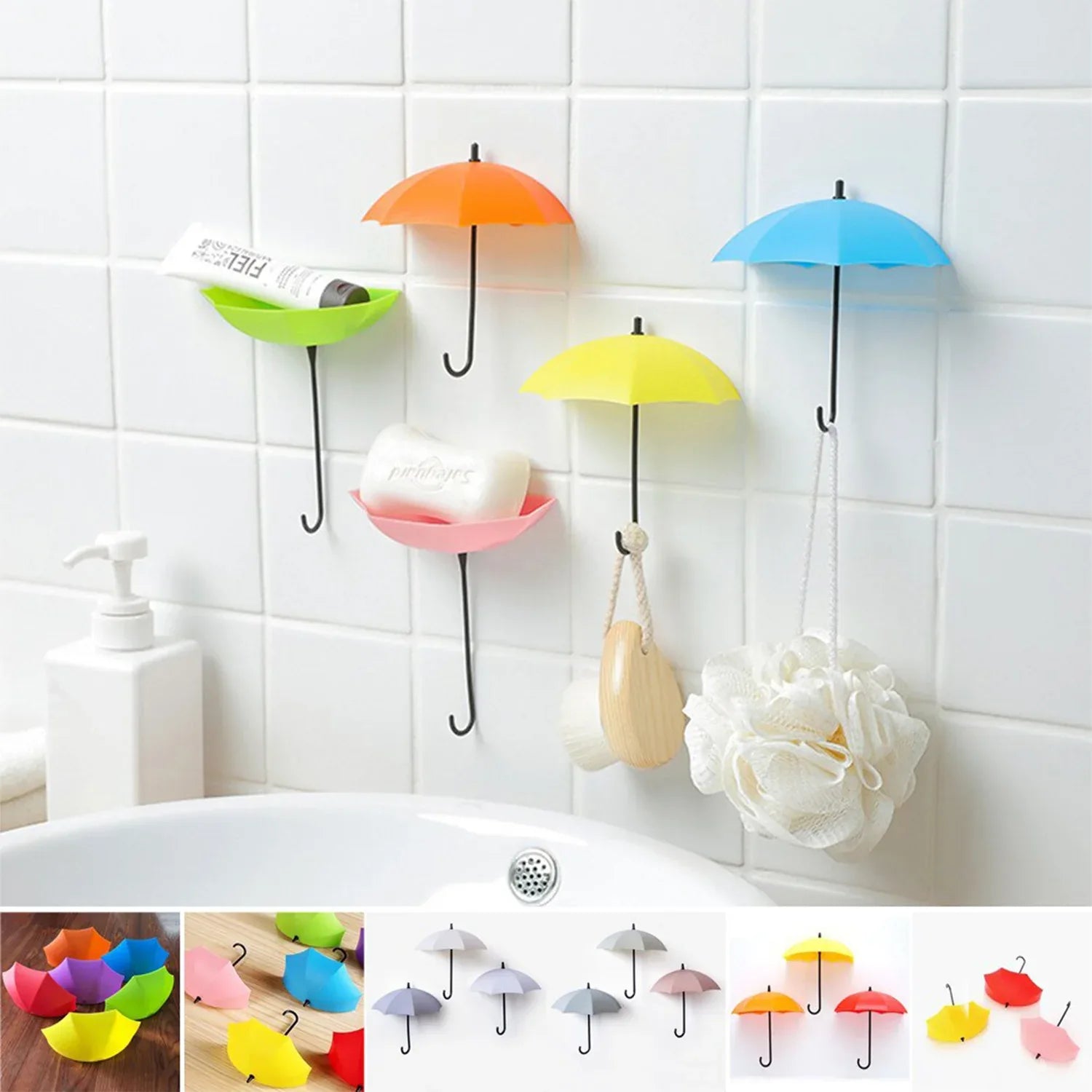 9063 Multipurpose Umbrella Key Hat Holder Wall Hanging Hook Multicolor - Zidbik
