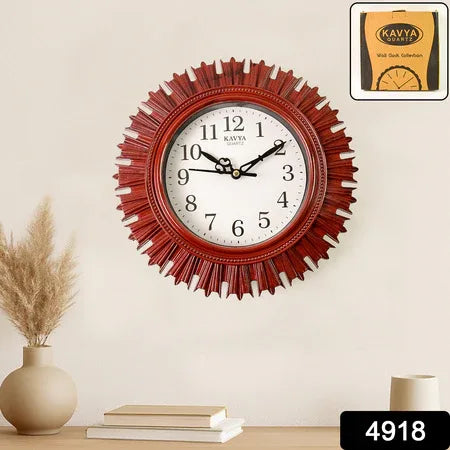 4918 Wooden Look Designer Wall Clock Plastic Decorative Latest Wall Clock Battery Operated Round Easy To Read For Roomhomekitchenbedroomofficeschool - Zidbik