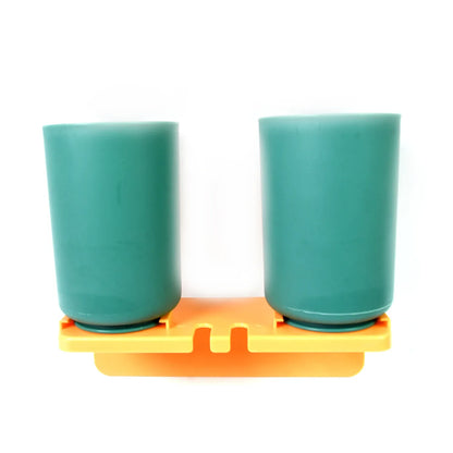 Multipurpose Wall Mount Toothbrush Holder Plastic Stand With 2 Cup (1 Set) - Zidbik