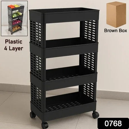 4-layer Plastic Storage Rack With Wheels - Zidbik