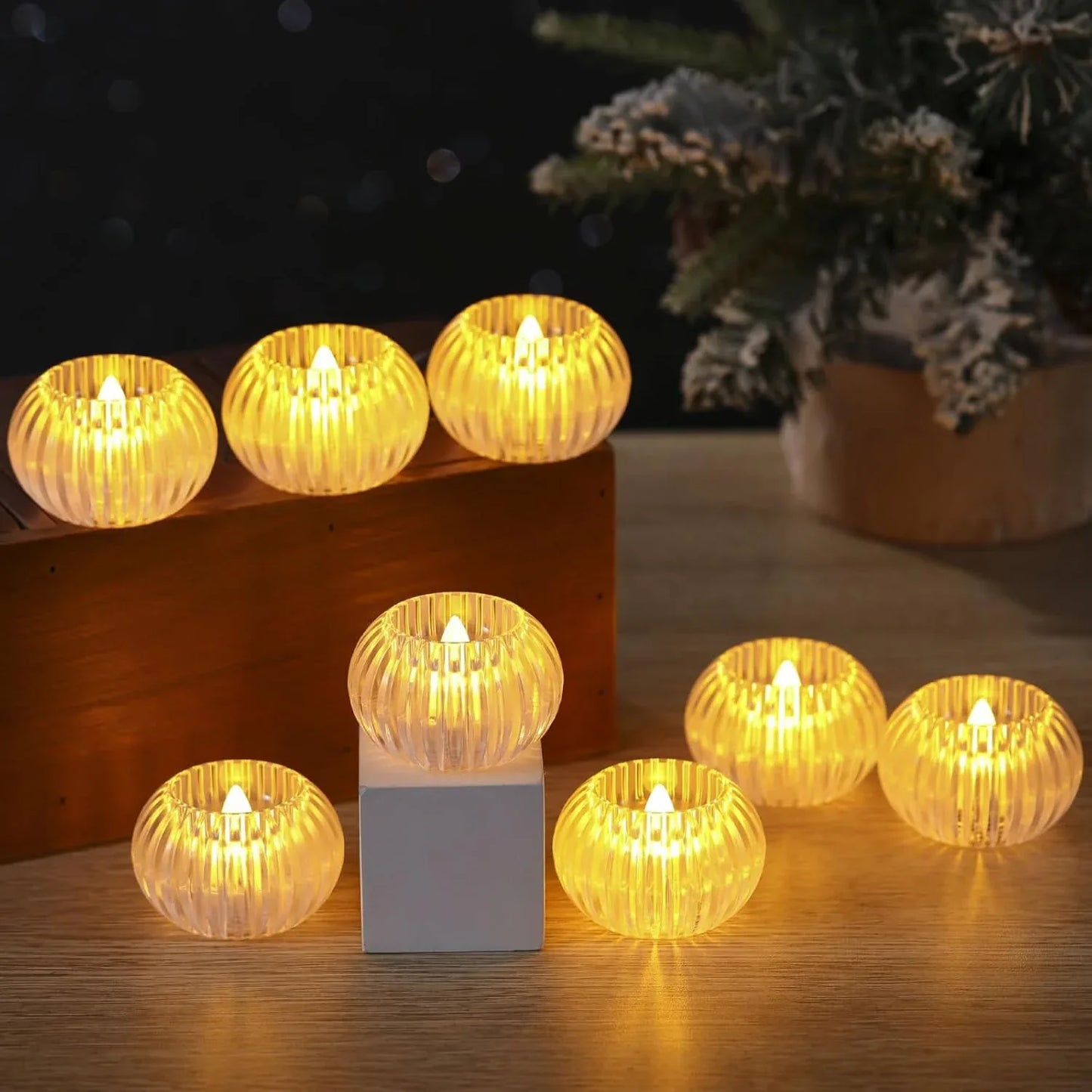 Set Of 12 Led Crystal-effect Flameless Smokeless Decorative Candles - Zidbik