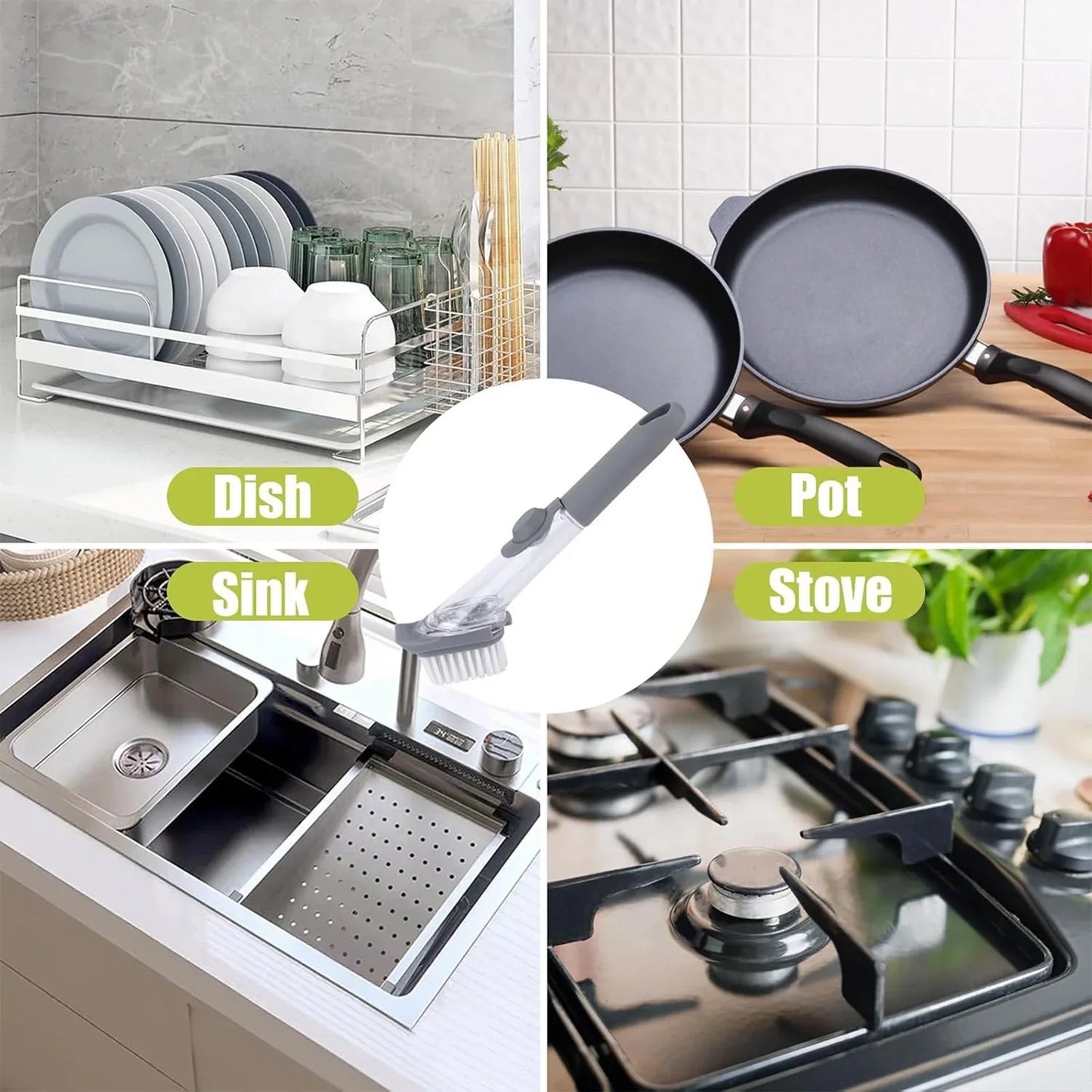 2 In 1 Soap-dispensing Dish Brush - (Set) - Zidbik
