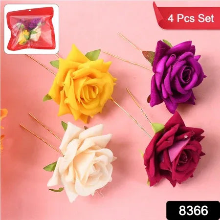 Colourful Flowing Flower Hair Pin (4 Pcs Set Mix Color) - Zidbik
