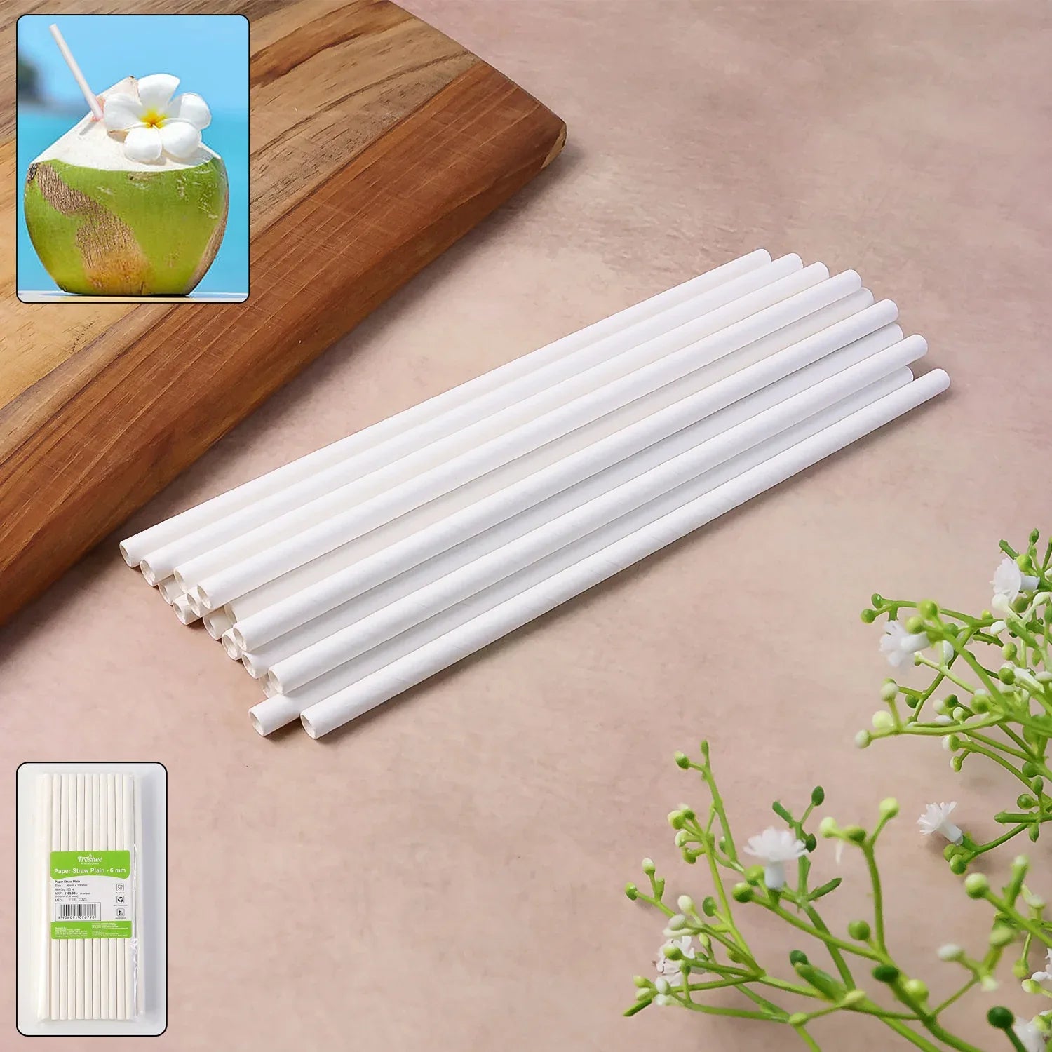 Paper Straw Plain 6 Mm Diameter 200 Mm Length 50 Pcs Pack - Zidbik
